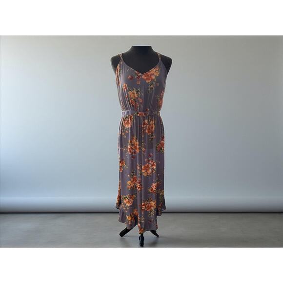Women's romper purple floral print romper with ruffle detail summer wear - Picture 1 of 3